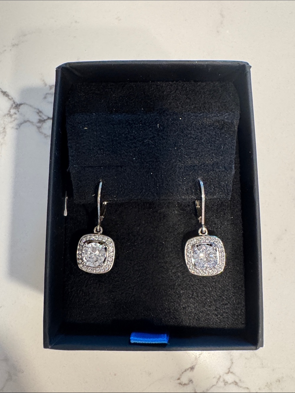 Silver-Tone Cubic Zirconia Halo Drop Earrings - White